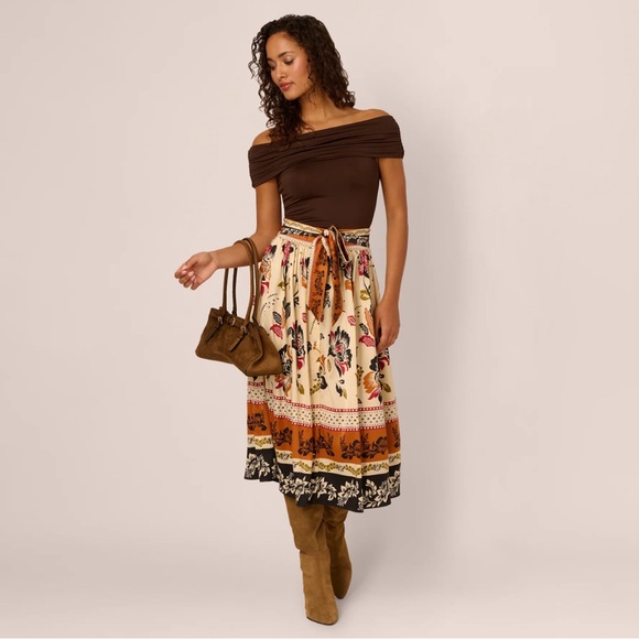 Adrianna Papell Dresses & Skirts - Adrianna Papell Floral Midi Skirt in Cream and Brown